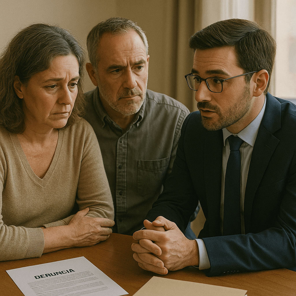 Abogado penalista preparando defensa urgente en despacho.
